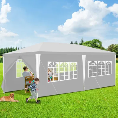Produktbild von Bettizia 3x6m Garten Pavillon mit Seitenteilen tragbares wasserdichtes Zelt mit Eisenrohr, weiß