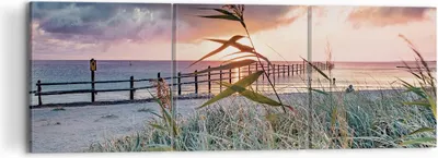 Produktbild von Bild auf Leinwand - Leinwandbild - 3 Teile - Strand Gras Horizont - 120x40cm - Wand Bild - Wanddeko - Wandbilder - Leinwanddruck - Bilder - Wanddekoration - Leinwand bilder - Wandbild - CA120x40-4625