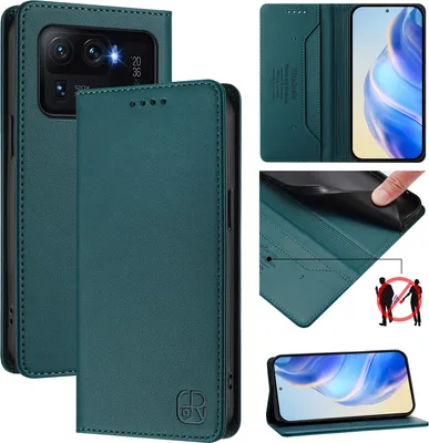 Produktbild von Lederhülle für Xiaomi Mi 11 Ultra Hülle Flip Brieftasche Kartenfächern Ständer Schutzhülle Dunkelgrün