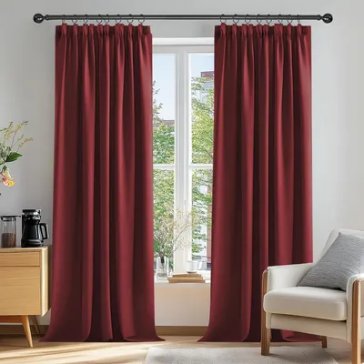 Obrázek produktu pro Zatemňovací závěs s volánky, termoizolační závěs, ochrana proti chladu, 229x229 cm, červená, sada 2 kusů