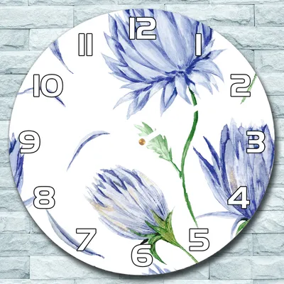 Produktbild von Wanduhr aus Glas Rund fi 30 Blaue Blumen Quarz Deko Wohnzimmer Büro