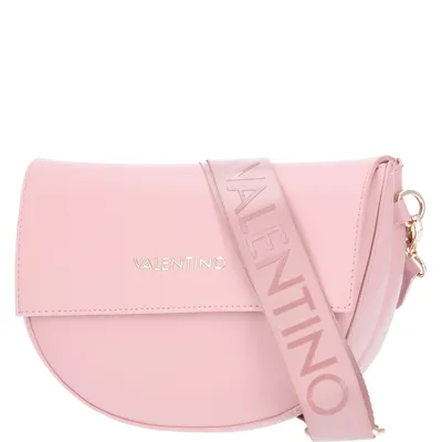 A pink Valentino handbag is shown against a white background.