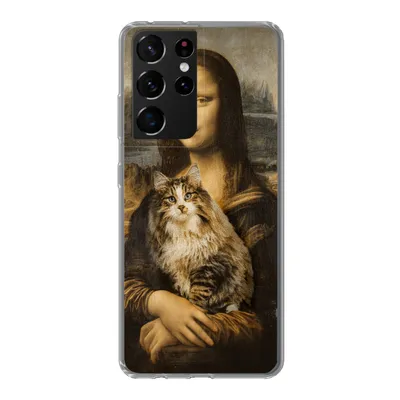 Produktbild von MuchoWow® Handyhülle Schutzhülle Hülle für Samsung Galaxy S21 Ultra Mona Lisa - Katze - Leonardo da Vinci - Vintage - Kunstwerk - Alte Meister - Gemälde Silikon Softcase Handy Hülle - Mobiltelefon