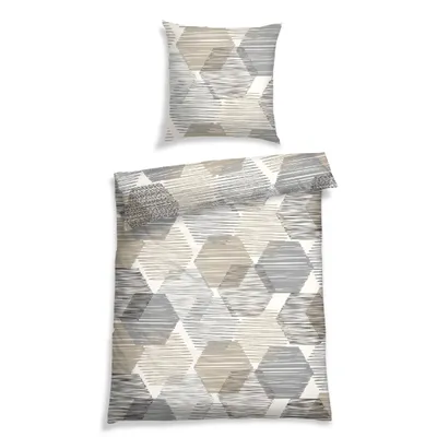 Produktbild von Schiesser Bettwäscheset Fabian | Feinbiber | aus nachhaltiger Produktion | 2-teilig | 135 x 200 cm + 80 x 80 cm | Grafikprint | Creme-Beige