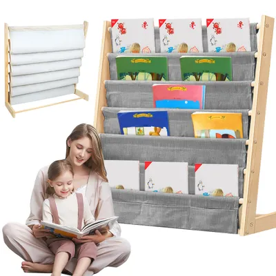 Produktbild von Bücherregal für kinder 75x30x76cm aus Baumwolle Leinen und Massivholz