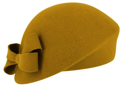 Fiebig schicker asymmetrischer Pillbox-Filzhut mit Schleife in gelb