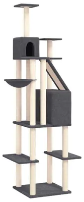 Imagen del producto de Estructura para gatos con poste rascador - 201 cm de altura - color gris - fabricada en contrachapado con sisal