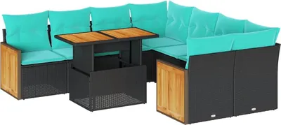 Produktbild von vidaXL 9-tlg. Garten-Sofagarnitur mit Kissen Schwarz Poly Rattan