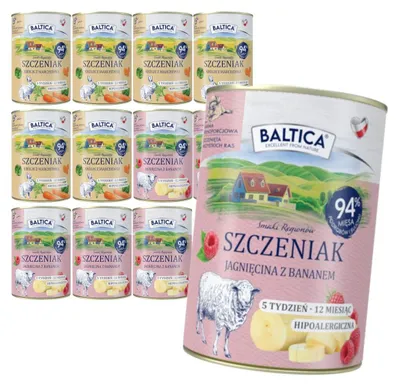 Zdjęcie produktu dla Baltica Smaki Regionów 12x400g Bezzbożowa Mokra Karma Dla Szczeniąt Mix 2 Smaków