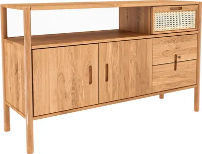 Produktbild von Sideboard 142 cm breit, Eiche massiv geölt mit Rattangeflecht, PORI-165