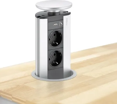 Produktbild von EVOLINE Port mit USB Charger - die versenkbare Energiebox mit 2 Steckdosen und Ladefunktion über 1 USB Buchse Typ A / Schukosteckdosen / Steckdose