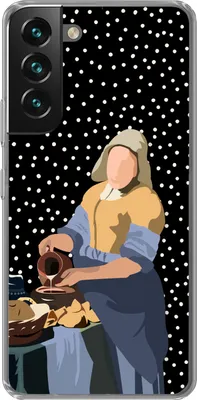 Produktbild von MuchoWow® Handyhülle Schutzhülle Hülle für Telefoonhoesje Samsung Galaxy S22 Alte Meister - Milchmädchen - Polka dots - Schwarz Silikon Softcase Handy Hülle - Mobiltelefonhülle