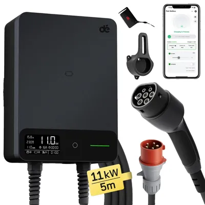 Image de Station de recharge, puissance de 11 kW, contrôle via application intelligente, câble noir de 5 mètres, type 2-a