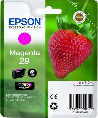 Produktbild von Epson Strawberry Singlepack Magenta 29 Claria Home Ink, Magenta, Tinte auf Pigmentbasis, 3,2 ml, 1 Stück(e), 180 Seiten