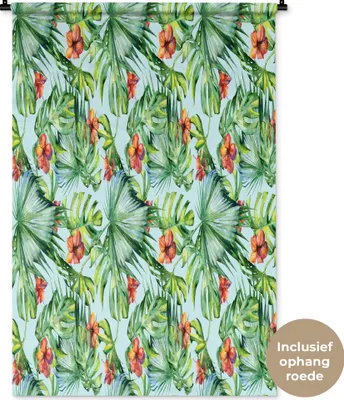 Produktbild von MuchoWow® Wandteppich Wandbehang Blumen - Hibiskus - Orange - Blätter 90x135 cm Tapisserie Dekoration Wandtuch - Baumwolle - Wandskulptur