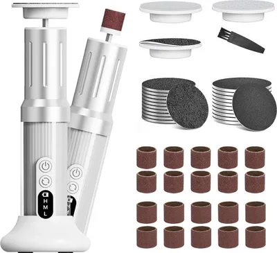 Image de （Blanc）Extracteur de callosités électrique 3 en 1 avec éclairage LED pour les pieds, appareil de pédicure réglable en 6 étapes avec limes à pieds permanentes et polissoir à ongles interchangeable