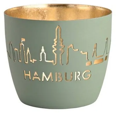 Produktbild von Gift Company Windlicht Madras Hamburg Skyline Powder Blue Gold