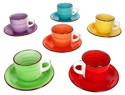 Produktbild von 6er Set Uni bunt Cappuccinotassen + Untertassen 200ml farbenfrohes Geschirr