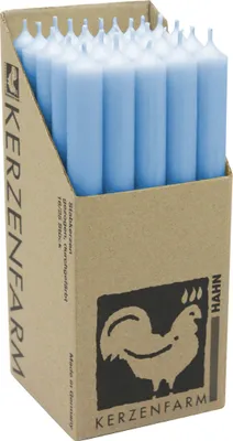 Produktbild von Stabkerzen aus Paraffin, 250/22 mm, Pastellblau, KERZENFARM HAHN, Brenndauer ca. 12h, 25 Stück pro Verpackung
