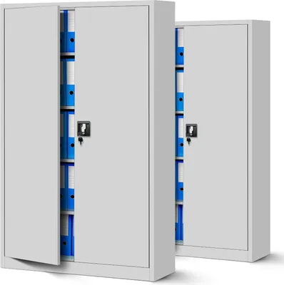 Produktbild von 2er Set Aktenschrank XXL C001II Büroschrank Metallschrank Flügeltüren Stahlblech Pulverbeschichtung 185 cm x 115 cm x 40 cm Farbe: Grau/Grau