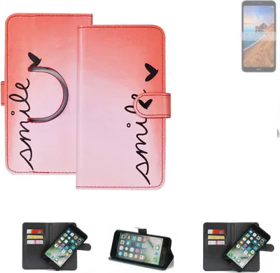 Produktbild von K-S-Trade Schutzhülle Handyhülle kompatibel mit Xiaomi Redmi 7A Hülle cover bookstyle Etui ''smile'' rot Standfunktion Kameraschutz (1Stk)