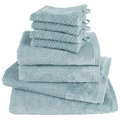 Produktbild von Pure Label 8-TLG Handtücher Set mit Aufhängeschlaufen aus Baumwolle - 2x Badetuch 70x140 cm 2x Handtuch 50x100 cm 4x Waschlappen 16x21 cm, Türkis