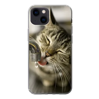Produktbild von MuchoWow® Handyhülle Schutzhülle Hülle für iPhone 13 mini Katze - Wasserhahn - Getränk Silikon Softcase Handy Hülle - Softcase