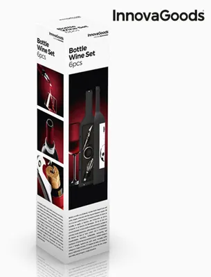 Produktbild von InnovaGoods 6 Sets Wein, elegantes Etui, 5 Stück Weinflaschen, Set, Korkenzieher mit Zubehör, Edelstahl, schwarz