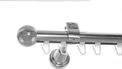 Produktbild von Innenlauf Edelstahl Look Gardinenstange 20mm Wandträger 1-läufig Kugel, Länge wählbar H50 E33 I