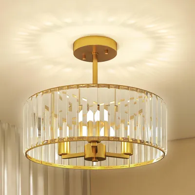 Produktbild von HOMCOM Kristall Deckenleuchte, Deckenlampe Hängend mit 3 E14 Fassung Gold