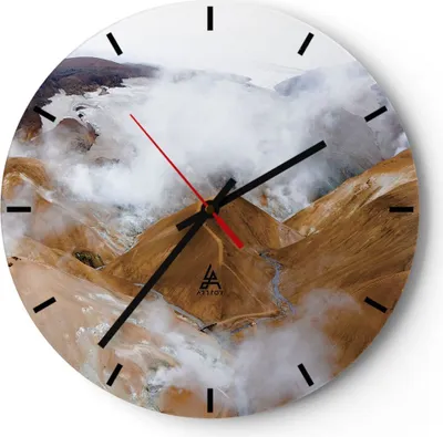 Produktbild von Wanduhr - Rund - Glasuhr - Berge Wolken Landschaft - 30x30cm - Schleichendes Uhrwerk - Lautlos - zum Aufhängen bereit - Dekoration Modern - Wanddekoration aus Glas - C3AR30x30-4711