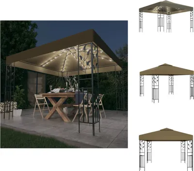 Produktbild von vidaXL Pavillon mit LED-Lichterkette 3x3 m Taupe -  Pavillons & Partyzelte