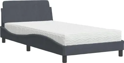 Produktbild von vidaXL Bett mit Matratze "Dover" Dunkelgrau 100x200 cm Samt