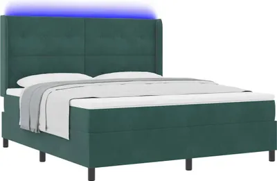 Produktbild von Boxspringbett mit Matratze mit LED Dunkelgrün 180 x 200 cm Samt