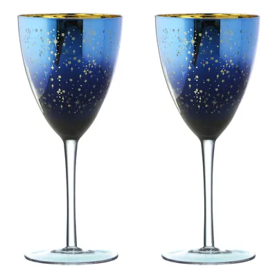 Image de Verres à vin Artland, lot de 2, série Galaxy, bleu nuit, soufflés à la bouche