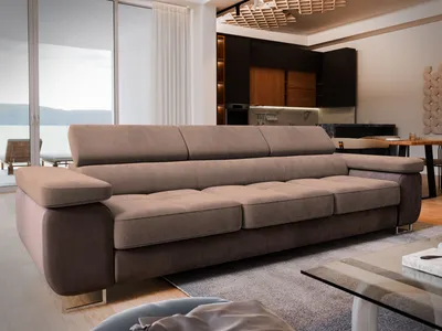 Produktbild von Sofa MOSINE Beige Velours-Stoff mit Schlaffunktion, Wohnzimmersofa, Couch, Soffa, Bettsofa, Couchgarnitur- Beige, MONOLITH 09 + MONOLITH 29