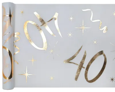 Produktbild von 40. Geburtstag weiss gold Tischläufer 5 m x 30 cm Zahl 40