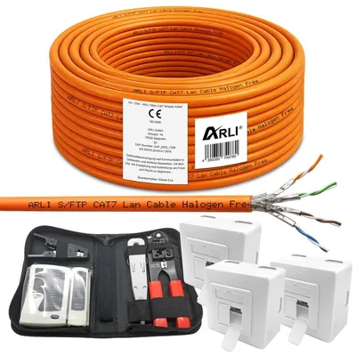 Produktbild von ARLI Cat7 100m Verlegekabel + 3x Netzwerkdose + Werkzeug Set inkl. Crimpzange LSA Tester Messer