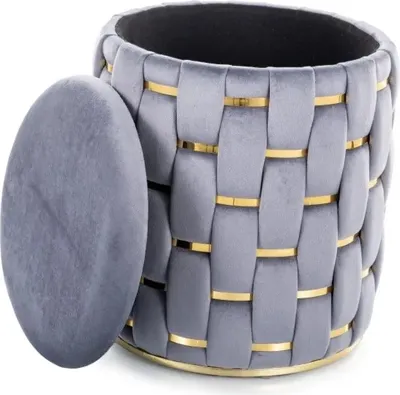 Zdjęcie produktu dla Pufa TIARA VELVET ze schowkiem szara/złota