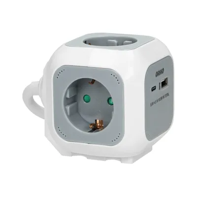 Produktbild von Verlängerungskabel, Orno, 4x2P+Z, Schuko, USB-Ladegerät A+C, Grau, Schnellladung, 1,4 m