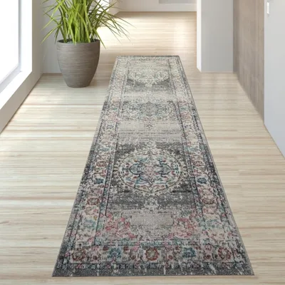 Produktbild von Teppich Orient Outdoor Vintage in grau blau Größe - 80 x 300 cm