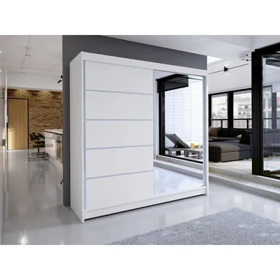 Obrázek produktu pro Šatní skříň 180 cm se zrcadlem a LED osvětlením VILMA 3 - bílá