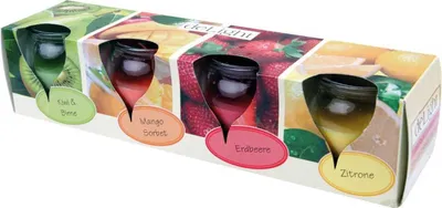 Produktbild von Duftkerze Selection 4er Pack im Glas, lange Brenndauer und angenehmer Duft ( Fruit Selection )