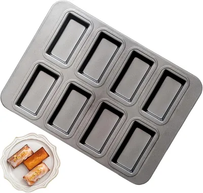Produktbild von Brownie-Backform aus antihaftbeschichtetem Kohlenstoffstahl mit 8 Mulden | Geteilte rechteckige Form für Minibrote | Einzelportionen Hackbraten, Brownies, Bananenbrot und Maisbrot