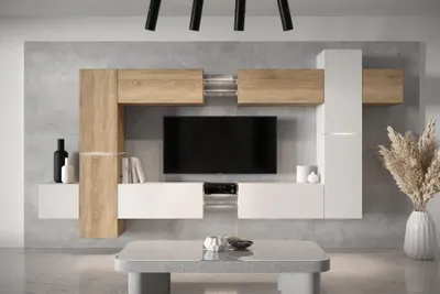 Produktbild von Furnitech Wohnwand Wohnzimmer - Hängend Wohnwand Modern - Regale und TV Schrank - Wohnzimmer Möbel ohne LED (AN91NEW-21SW-M16 MATT)