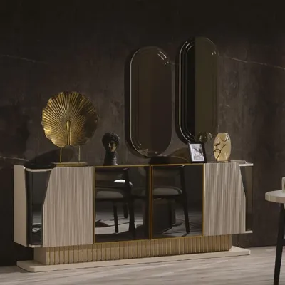 Produktbild von Tisch 4x Stühle Sideboard 2x Spiegel 8tlg Esszimmer Set Gruppe Möbel
