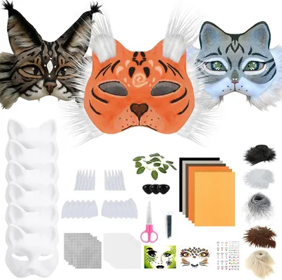 Productafbeelding van Doe-het-zelf therian maskerset - Set van 6 - Kattenmaskers om te beschilderen - Kunstbont - Oognet