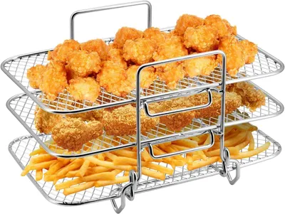 Produktbild von Küchenkleingeräte-Zubehör Stapelbarer Heißluftfritteusenständer für Ninja Dual-Luftfritteusen, 3-lagiger Dörrständer aus Edelstahl, Luftfritteusen-Zub