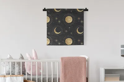 Produktbild von MuchoWow® Wandteppich Wandbehang Muster - Mond - Sonne - Gold 60x60 cm Tapisserie Dekoration Wandtuch - Dekorationen - Wand Decke