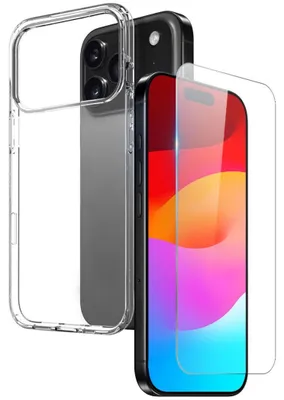 Productafbeelding van Siliconen telefoonhoesje + beschermend glas (9H) voor Apple iPhone 18 Pro Max, transparant